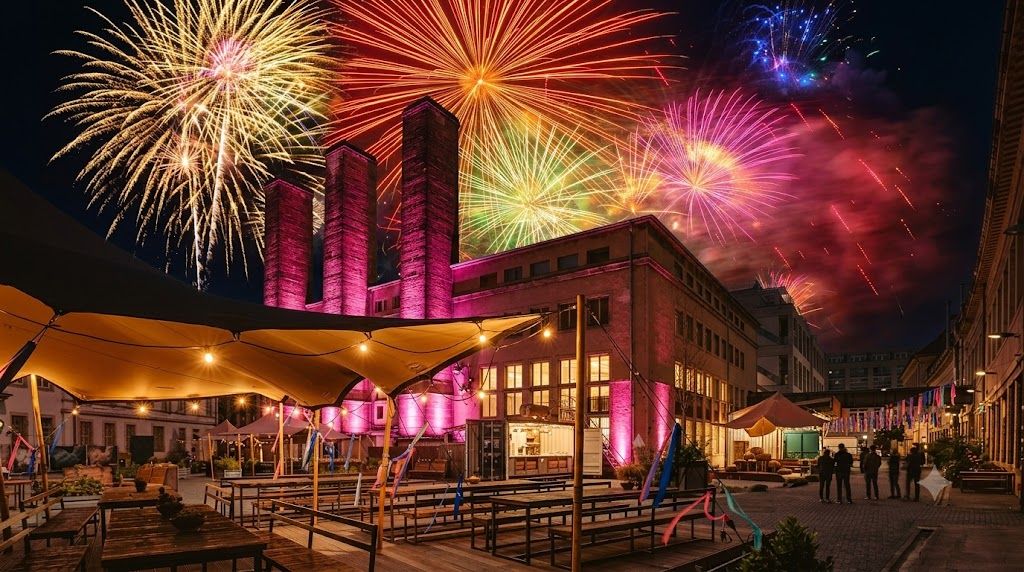 Höhenfeuerwerk im Innenhof des Spreepalais