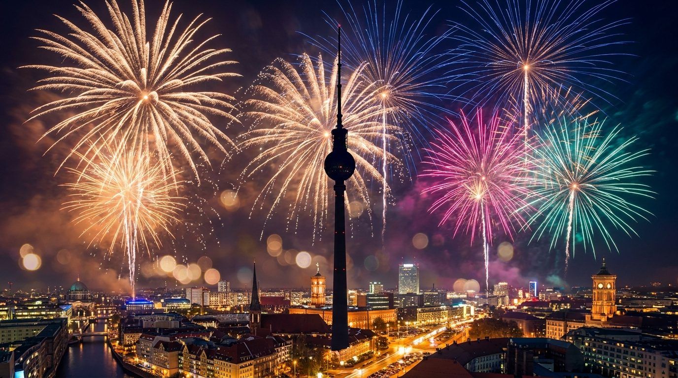 Höhenfeuerwerk zum Jahreswechsel am Alexanderplatz